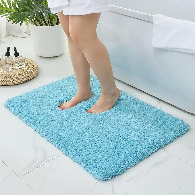 Bathroom Rugs 36x24, Ultra Thick Shaggy Soft Microfiber Absorbent Bath Rug, High Density Foam Latex Non Slip Backing, Machine Washable Bath Mats for Bathroom Floor & Sink, Teal