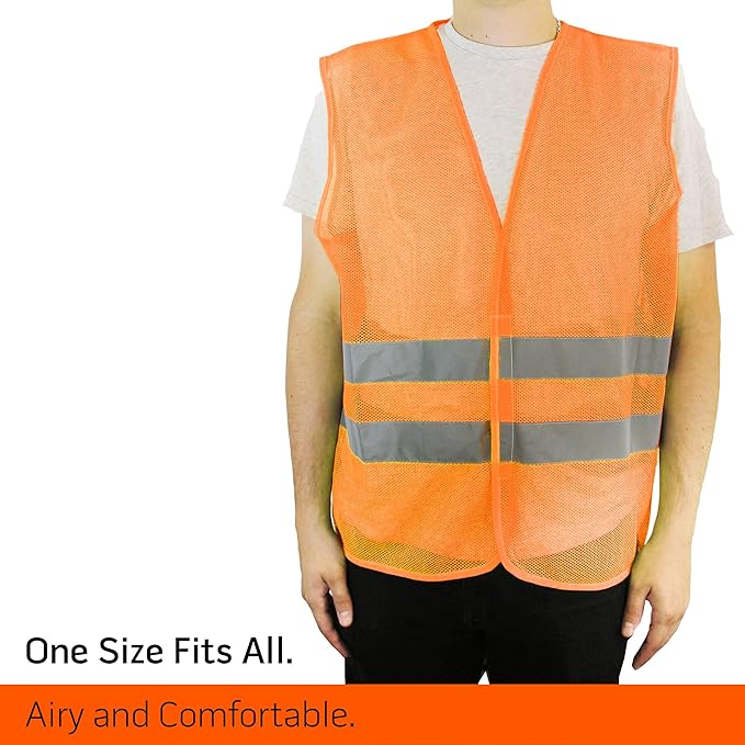PeerBasics Safety Vests 12 Pack - Orange Reflective High Visibility, Hi Vis Silver Strip, Men Women, Work, Cycling, Runner, Surveyor, Volunteer, Crossing Guard, Road, Construction, Neon