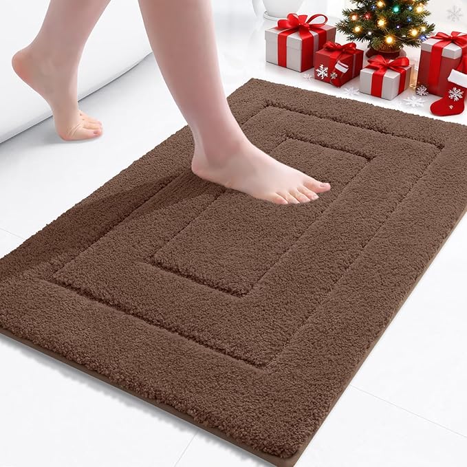 Buganda Bathroom Rugs, 24" x 16", Soft and Absorbent Microfiber Bath Rugs, Non-Slip Shaggy Shower Carpet, Machine Wash Dry Bath Mats for Bathroom Floor, Tub and Shower, Brown