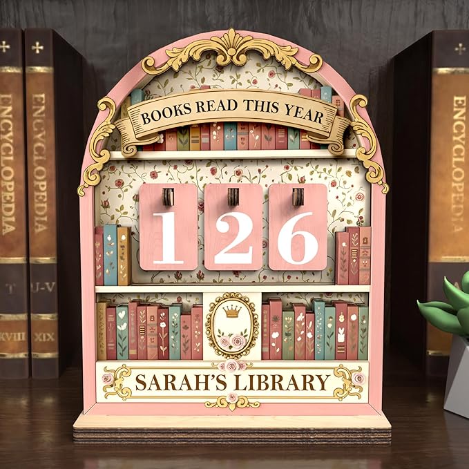 Personalized Book Tracker Sign, Custom Books Read This Year Counter, Book Lover Gift for Teachers, Women, Librarians, Readers, Bookshelf Accessories for Wall & Table, Wooden Hanging Library Décor