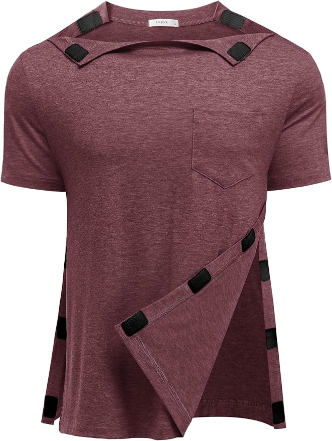 Deyeek Shoulder Post Surgery Recovery Shirts for Men Full Tear Away Short Sleeve T Shirt Adaptive Chemo Clothing