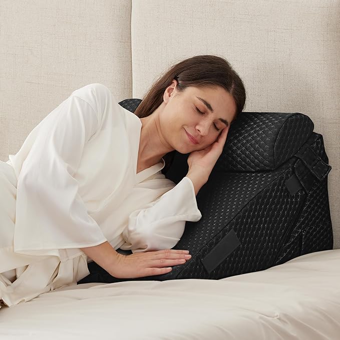 3PCS Wedge Pillow Set for After Surgery, Adjustable 9&12 Inch Bed Wedge Pillow for Sleeping, Incline Pillow Wedge for Headboard, Post Surgery, Acid Reflux, Neck&Back Support, Plush Black