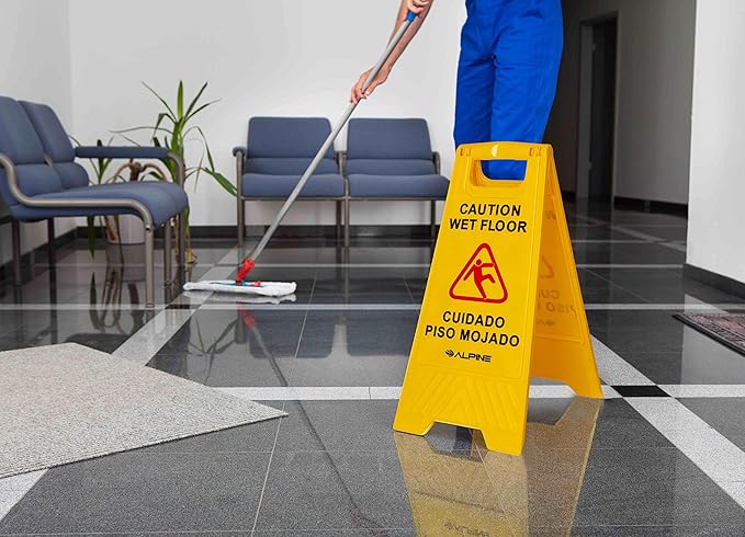 Alpine Caution Wet Floor Signs 5 Pack - 24 Inch, High Visibility Yellow Slippery When Wet Sign - Bilingual Safety Warning Sign to Easily Avoid Slippery Accidents in High Traffic Areas