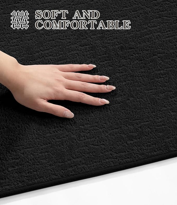 chakme Bathroom Rugs Mat 32x17, Ultra Thin Non Slip Bath Mat Quick Dry Absorbent Bath Mat for Bathroom Floor, (Black, 32"x17")