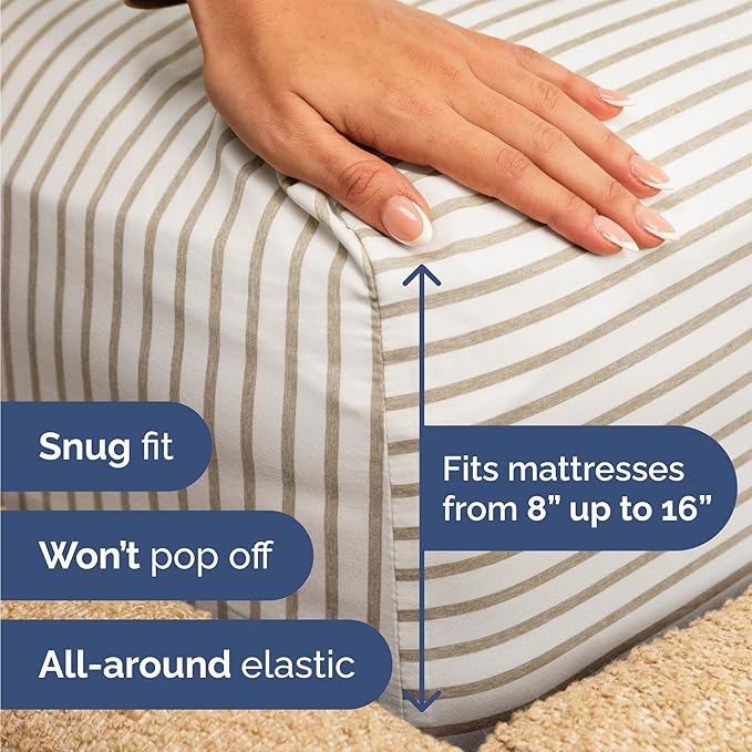 Twin 4 Piece Sheet Set - Cooling & Breathable Bed Sheets - Hotel Luxury Bed Sheets for Women, Men, Kids & Teens - Bedding w/Deep Pockets & Easy Fit - Soft & Wrinkle Free - Twin Beige Stripes Sheets