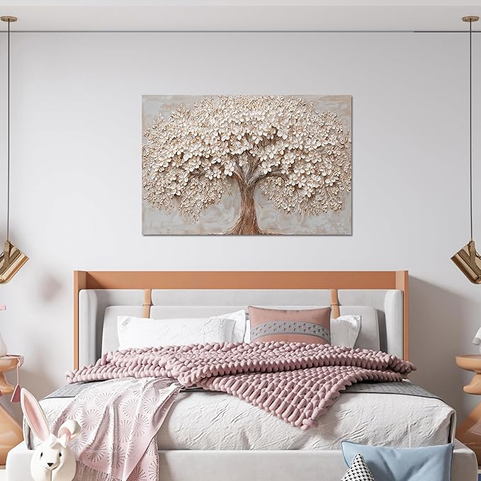 Canvas Wall Art Decor Modern Botanical Wall Art Pictures for Living Room White Flower Wall Art Prints Tree of Life Wall Art Decor Canvas Art Wall Decor Artwork for Walls Home Office Decorations 32" X 48"