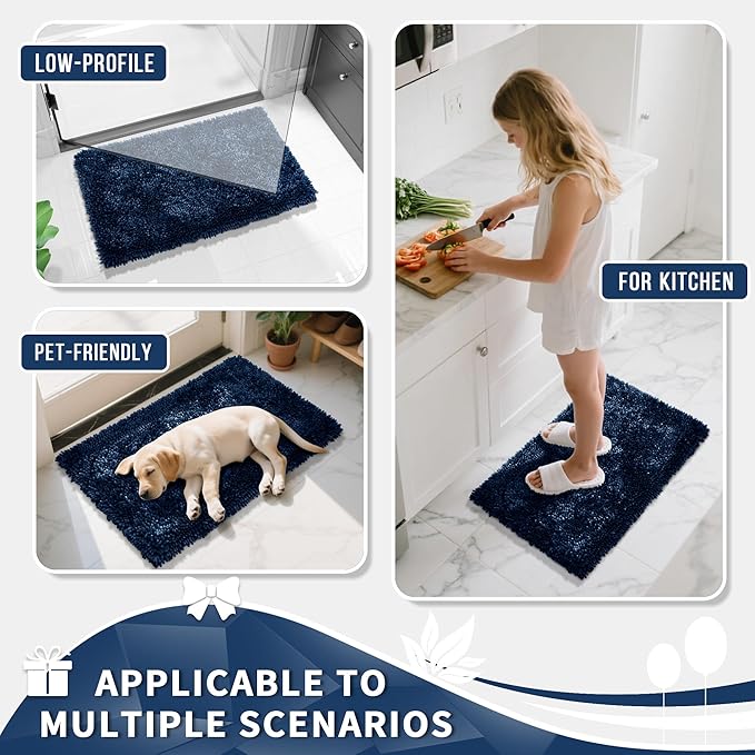 Yimobra Bathroom Rugs Sets 2 Piece, Soft Absorbent Bath Mat and U-Shaped Toilet Rug with Non Slip Backing, Luxury Shaggy Bath Mats for Bathroom, Machine Washable, 31.5"x20"+24"x20", Blue