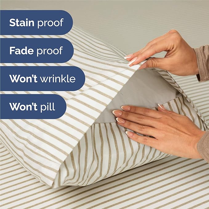 King 6 Piece Sheet Set - Cooling & Breathable Bed Sheets - Hotel Luxury Bed Sheets for Women, Men, Kids & Teens - Bedding w/Deep Pockets & Easy Fit - Soft & Wrinkle Free - King Beige Stripes Sheets
