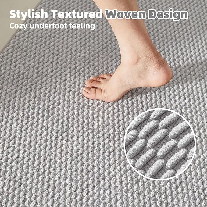 Bathroom Rugs Non Slip Washable, Super Absorbent Thin Bath Mat Small Quick Dry Low Pile Bathroom Rug, Light Grey 20"x30"