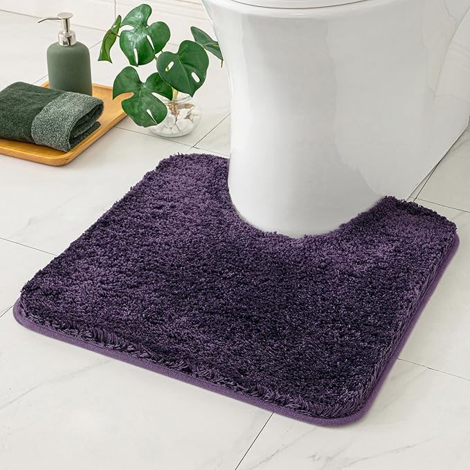 MIULEE Toilet Rug U Shaped for Bathroom - Soft and Absorbent Microfiber Contour Bath Rugs for Toilet, Non Slip Rubber Backside for Extra Safety, Machine Washable - Dark Purple, 20''x24''