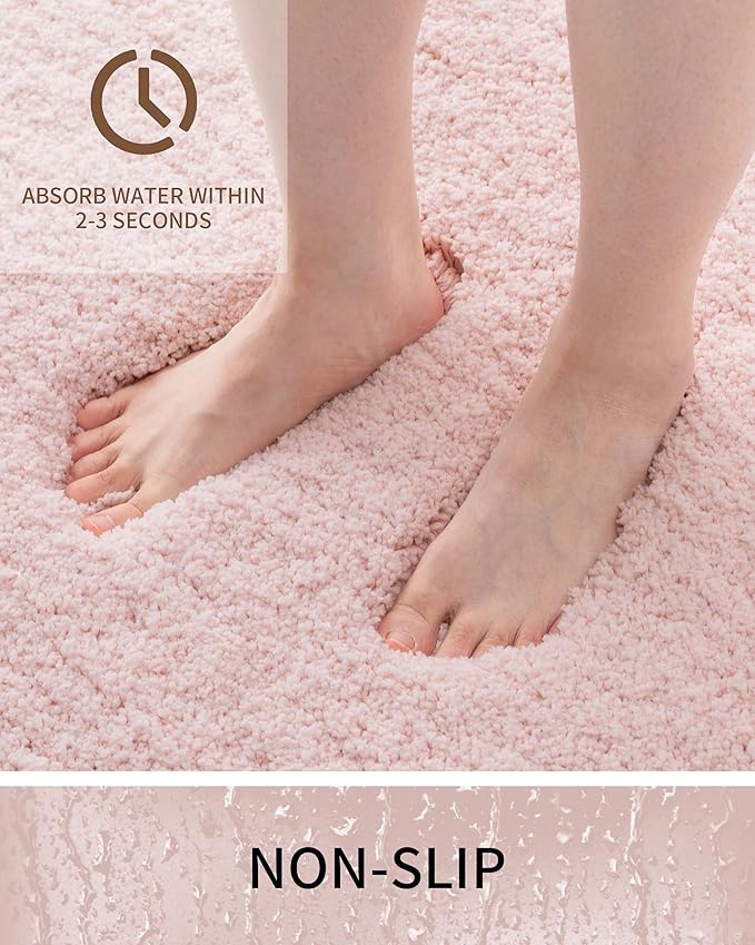 Bathroom Rugs 70x24, Ultra Thick Shaggy Soft Microfiber Absorbent Bath Rug, High Density Foam Latex Non Slip Backing, Machine Washable Bath Mats for Bathroom Floor & Sink, Pink