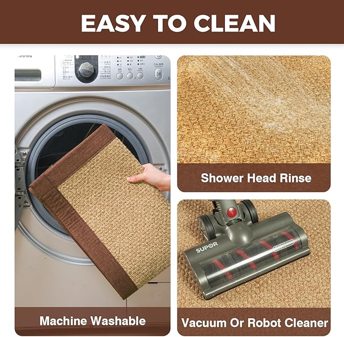 Kitchen Rugs Mat Non Slip Washable, 0.4" Thick Anti Fatigue Cushioned Kitchen Mats for Floor, Absorbent Jute-Look Kitchen Runner Rug Sink Mat Laundry Standing Mats, Easy Clean, Brown 17"x47"
