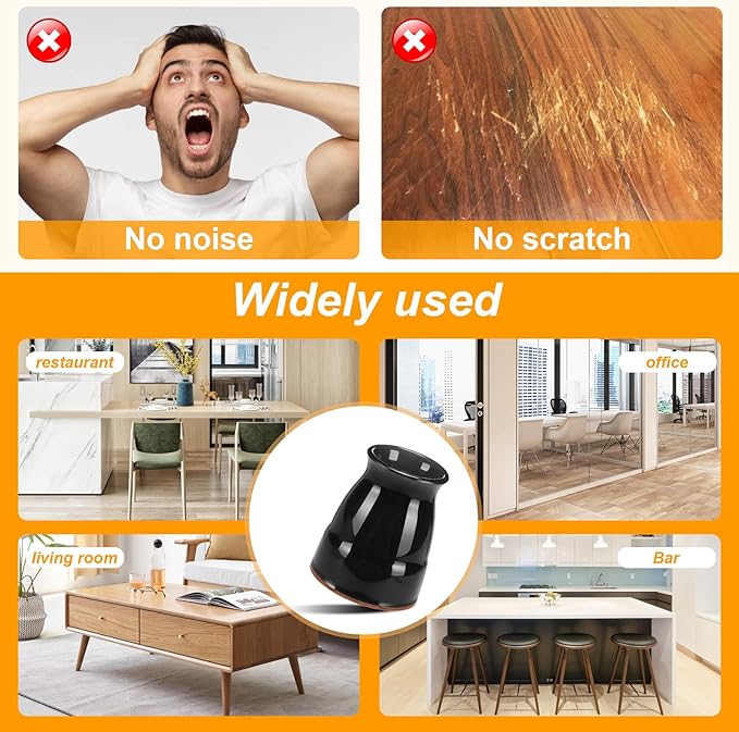 CHUNZEXI 16 Pack Extra Small Chair Leg Floor Protectors for Hardwood Floors, Silicone Felt Covers Pads Caps, Protect Wood Furniture Feet Floors Noise Reduce and Scratch (Universal X-Small & Black)