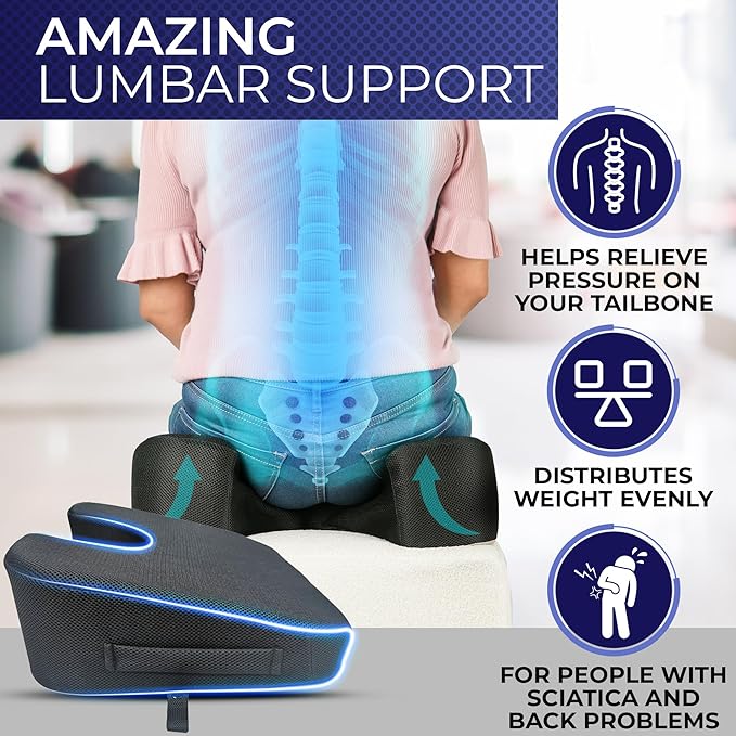 YogiBum Patented Cushion | Extra Large Tailbone Gap | Small Size for 100 lbs to 190 lbs | Relief for LowBack, Tailbone, Sciatica, Hemorrhoids | Snug Fit on Office/Computer Chairs