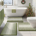 BSICPRO Bathroom Rugs Sets 3 Piece, Toilet Rugs U-Shaped Contour Bath Mat Set, Striped Absorbent Non Slip Chenille Shower Mat, Sage