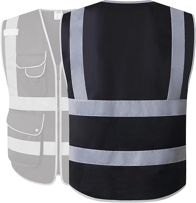JKSafety 9 Multi-Functional Pockets Zipper Front Safety Vest With Reflective Strips Meet ANSI/ISEA Standards (150-Black, 3X-Large)