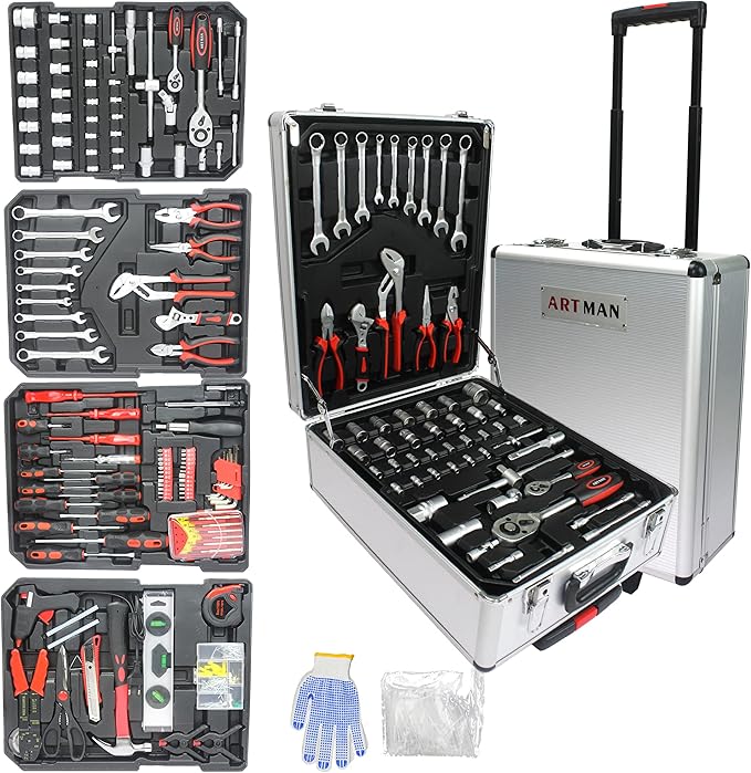 Campfun 899-Piece Household Tool Set with Complete Hand Tools, Mechanic Toolbox Set with Rolling Case, Tool Set for Home/Auto Repair, White