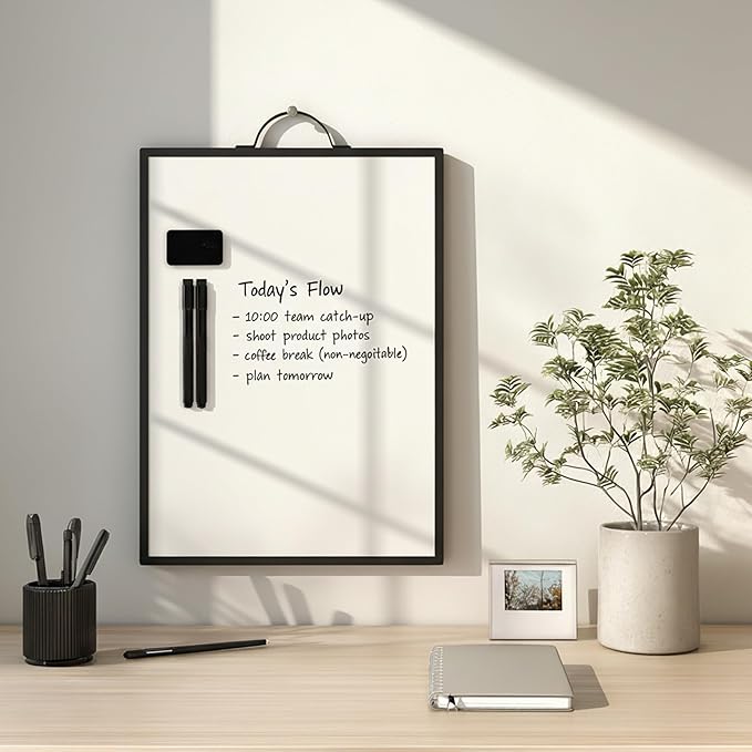 Small Magnetic Dry Erase Whiteboard 12x16 with Handle – Double-Sided Portable Board with Black Aluminum Frame – Includes Markers, Eraser & Magnets for Home and Office