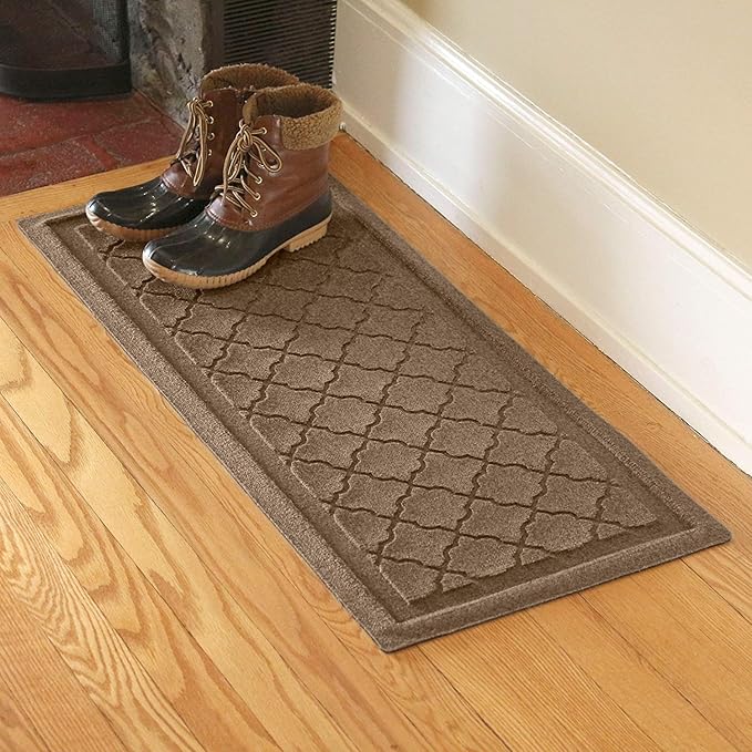 WaterHog Indoor Outdoor Boot Tray Mat – Skid-Resistant Entry Rug for Front Door, Mudroom, Porch, Patio, Garage, All Weather Floor Protector, Made in USA, Cordova Pattern, Khaki/Camel, 15 x 36 Inches