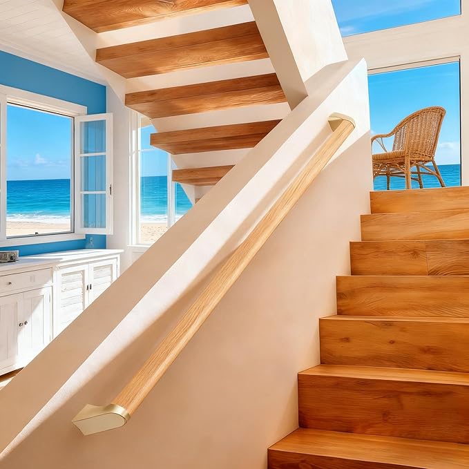 4 FT Modern Aluminum Handrail Set - ADA Compliant Indoor & Outdoor Stair Railing. 1.4" Diameter Grab Bar. Wall-Mounted with 90°Wall Return End. Ideal for Safe Grip，Rust Free(Cherry Wood Grain, 4 FT)