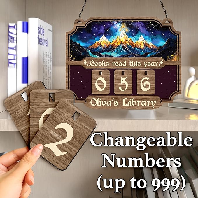 Custom Book Tracker Sign, Personalized Books Read This Year Counter with Name, Wooden Reading Tracker Frame, Book Lover Gift for Readers, Librarians, Writers, Home Library Bookshelf Decor