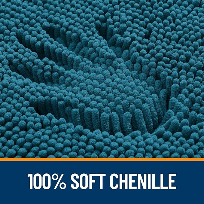 OLANLY Bathroom Rugs 36x24, Extra Soft Absorbent Chenille Bath Rugs, Rubber Backing Quick Dry, Machine Washable Bath Mats for Bathroom Floor, Tub and Shower, Home Decor Accessories, Peacock Blue