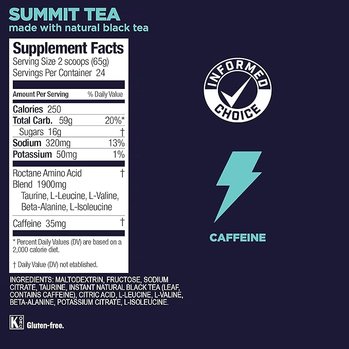 GU Energy Roctane Ultra Endurance Energy Drink Mix, Vegan, Gluten-Free, Kosher, 35mg of Caffeine, and Dairy-Free n-the-Go Energy for Any Workout, 3.44-Pound Jar, Summit Tea