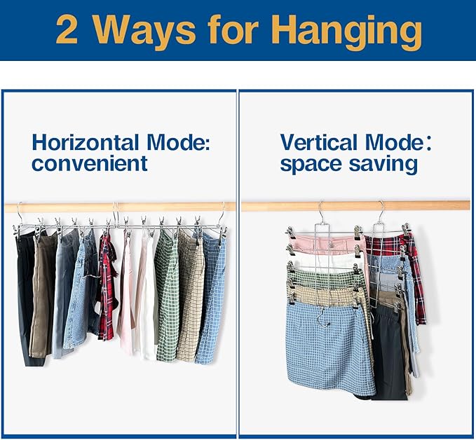 6 Piece Pants Hangers Space Saving,Skirt Hanges with Clips 5 Tier,Closet Organizers and Storage Magic Hangers,Clothes Hangers Space Saver,Closet Organization for Skirt,Trousers,Jeans,Legging