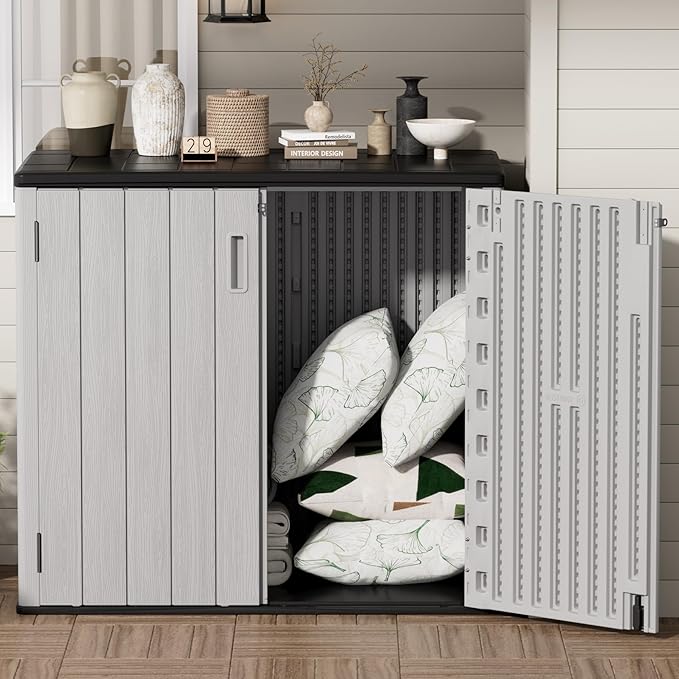 Outdoor Storage Cabinet for Patio & Garden Shed, 37Cu.ft Outdoor Storage Shed Waterproof,Horizontal Outdoor Cabinet for Garage, Pool Storage.