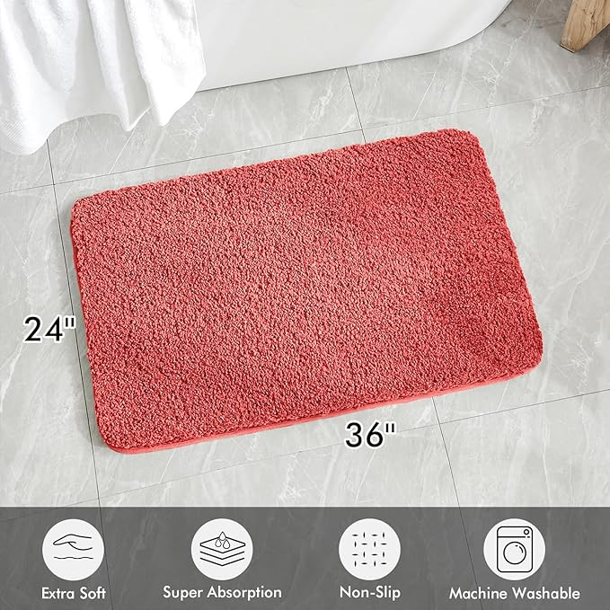 MIULEE Coral Absorbent Bathroom Rugs, Soft Large Bath Mats Non-Slip and Quick-Drying for Bathroom Floor Bathtub Showers, Machine Washable Carpet (24 x 36 Inches)