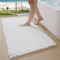 LUMI Luxury Bathroom Rug, Ultra Soft Quick Dry Bath Mat, Non-Slip Absorbent Thick Chenille Bath Rug, Cozy Braid Design Floor Mat for Bathtub, Sink, Laundry, Bedroom, White, 24"x43"