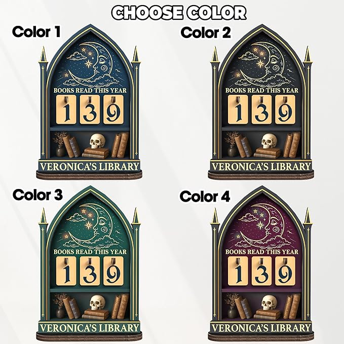 Personalized Book Tracker Sign, Custom Books Read This Year Counter up to 999 Books, Moon Celestial Book Lover Gift for Readers, Librarians, Writers, Halloween Bookshelf Decor for Home Library