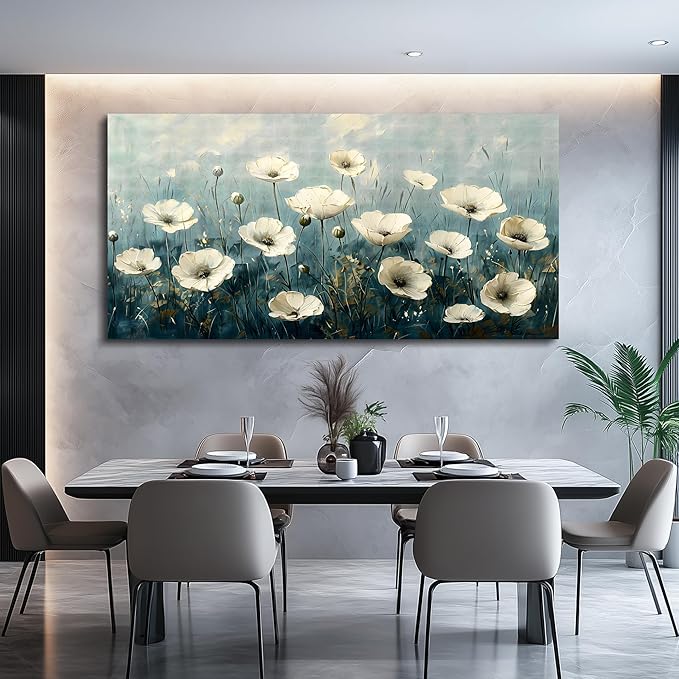 FUHAIHUA Canvas Wall Art For Living Room Large Wall Decor For Office Bedroom Decorations White Flowers Landscape Pictures Modern Wall Paintings Aesthetics Posters Home Decor Ready To Hang 30x60 In