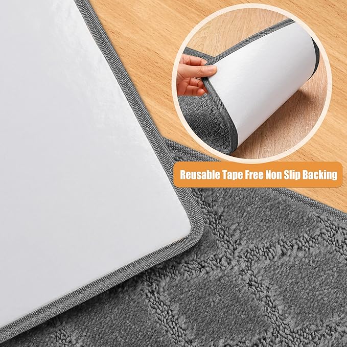 PURE ERA Carpet Stair Treads Tape Free Non Slip Indoor Stair Carpet Stair Protectors Pet-Friendly Non-Slip Skid Resistant Washable Reusable 8" x 30"(14 Pieces,Gray Diamond Trellis)