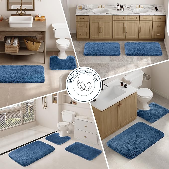 Walensee Large Bathroom Rug (24 x 72, Navy) Extra Soft and Absorbent Shaggy Bath Mat Machine Washable Microfiber Non Slip Luxury Floor Mat