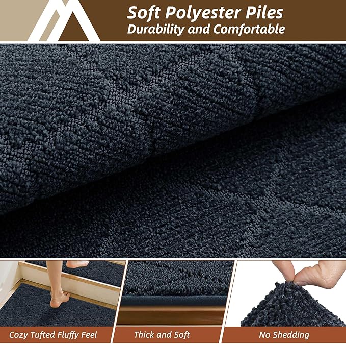 COSY HOMEER Stair Landing Rugs Non-Slip Corner Indoor Edging Stair Treads for Wooden Steps,Washable Soft Stair Landing Mat for Kids,Elder and Dogs,Polyester,TPE Backing,Navy,30x30inch