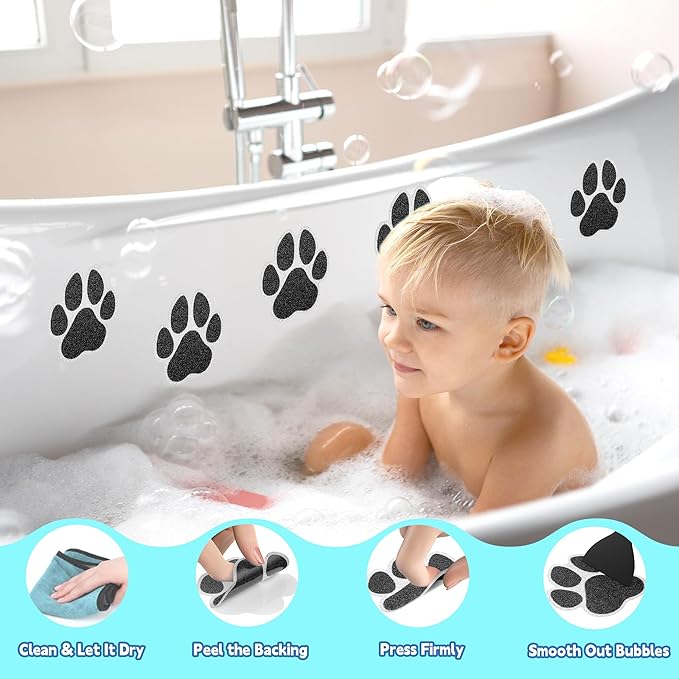 Non-Slip Bathtub Stickers, 20 PCS Large Safety Bathroom Tubs Showers Treads Adhesive Decals with Premium Scraper (Black)