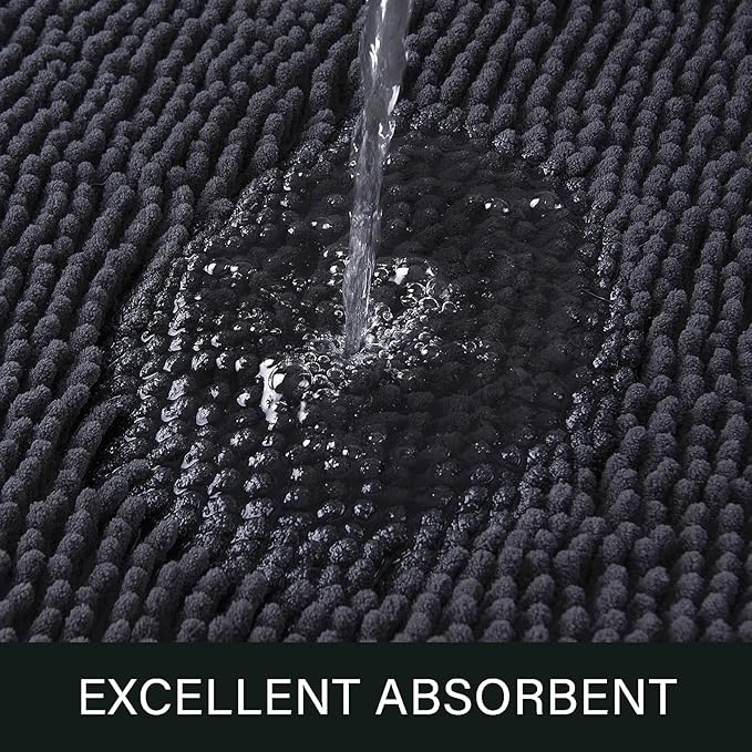 LOCHAS Luxury Bathroom Rug Shaggy Bath Mat 24 x 17 Inch, Washable Non Slip Bath Rugs for Bathroom Shower, Soft Plush Chenille Absorbent Carpets Mats, Dark Grey