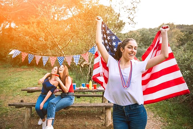 Moon Boat 4th of July Accessories Necklaces: Blue White and Red Beads Bulk, Patriotic Party Independence Memorial Day Favors Toys Decorations, 100 Pieces