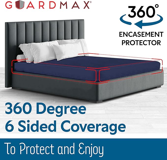 Guardmax Jersey Knitted Full XL Zippered Mattress Encasement - Waterproof & Bed Bug Proof Mattress Protector - Comfortable, Soft, and Noiseless Zippered Bedding - Dust Mite Proof (54 x 80 x 12)