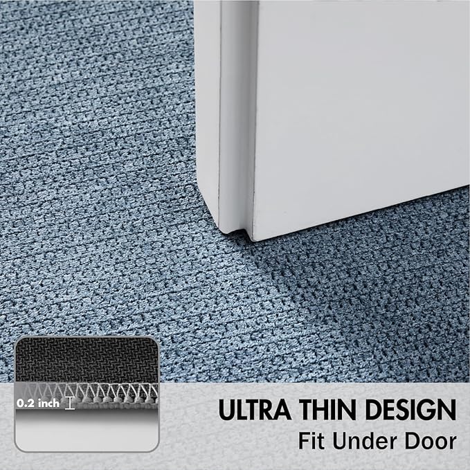 MIULEE Set of 2 Ultra Thin Bathroom Rugs, Rubber Bath Mats for Bathroom Non Slip, Quick Dry Absorbent Bath Rug Machine Washable, Fit Under Door, Shower, Sink, Home Decor, Blue, 17"x27"+20"x32"