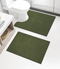 chakme 2 Piece Bathroom Rug Set, Ultra Thin Bath Mat, Absorbent, Non Slip, Machine Washable, Dark Green, 17" x 24", 30", 60"