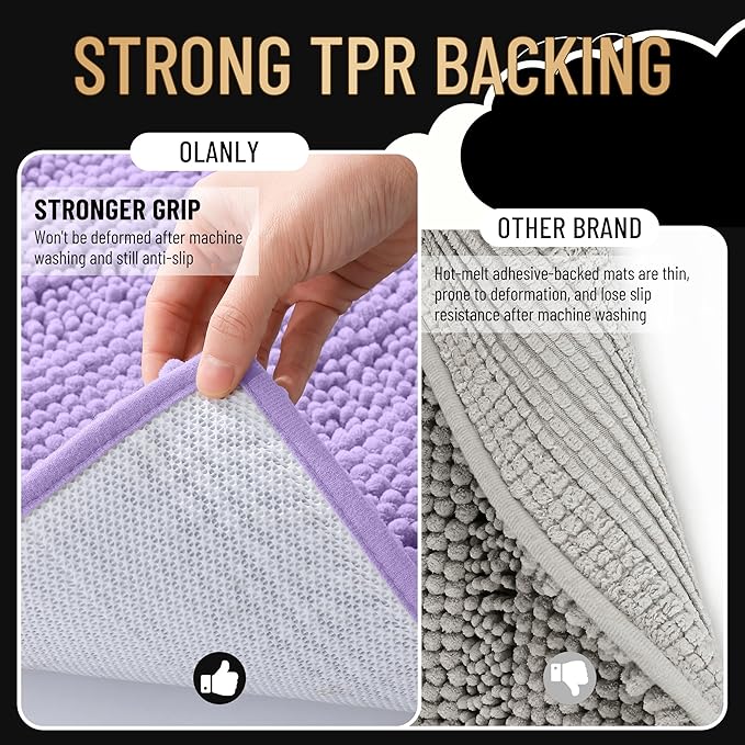 OLANLY Thick Bathroom Rugs 30x20, Extra Soft Absorbent Chenille Striped Bath Rugs, Rubber Backing, Machine Wash Dry, Bath Mats for Bathroom Floor, Tub and Shower, Home Decor Accessories, Lavender