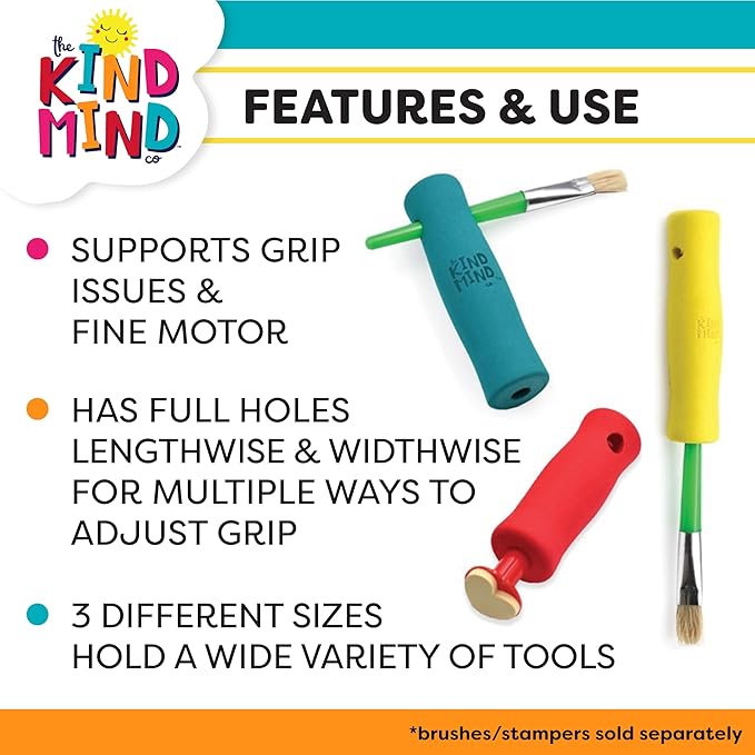 Adaptive Foam Grip Set - The Kind Mind Company™. Adaptive Art Tools, Accessibility Aid for Kids & Adults, Mobility Aid for Painting, Drawing, Crafts - Assorted Sizes, 3-Pack