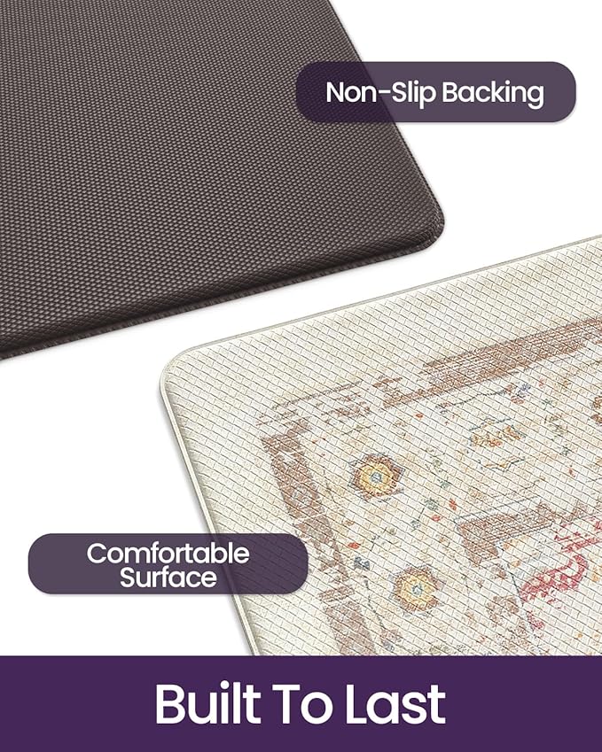 DEXI Kitchen Mats for Floor Cushioned, 17x29+17x59 Extra Large Runner Rug Non Slip, Waterproof Soft Comfort Standing Padded Anti Fatigue Decorative Set of 2, Light Beige