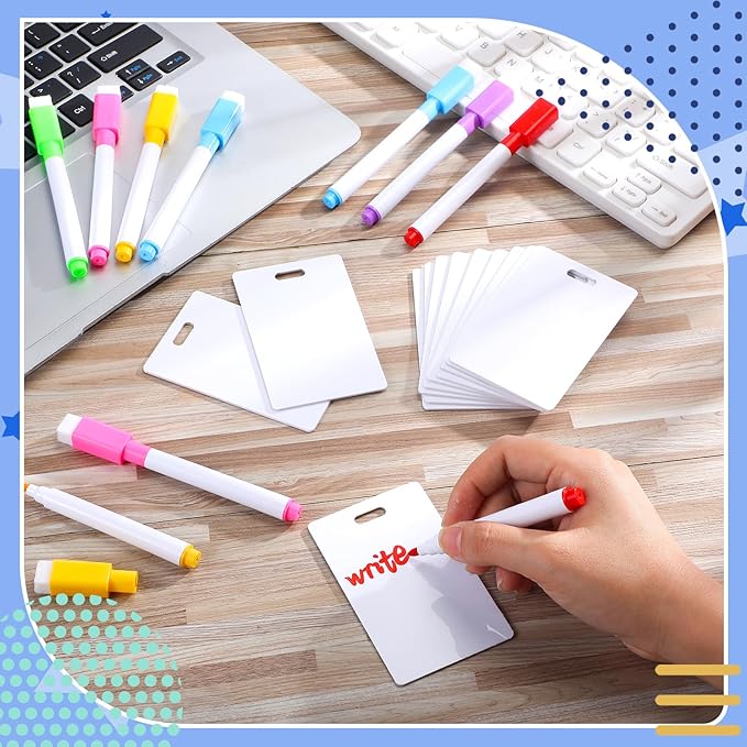Laumoi 24 Packs Pocket Sized Erasable Notepad Badge Accessory 12 Mini Whiteboard Clipboard Hangs with Badge Mini Whiteboard Small Dry Erase Board with 12 Pcs Dry Erase Marker for Office
