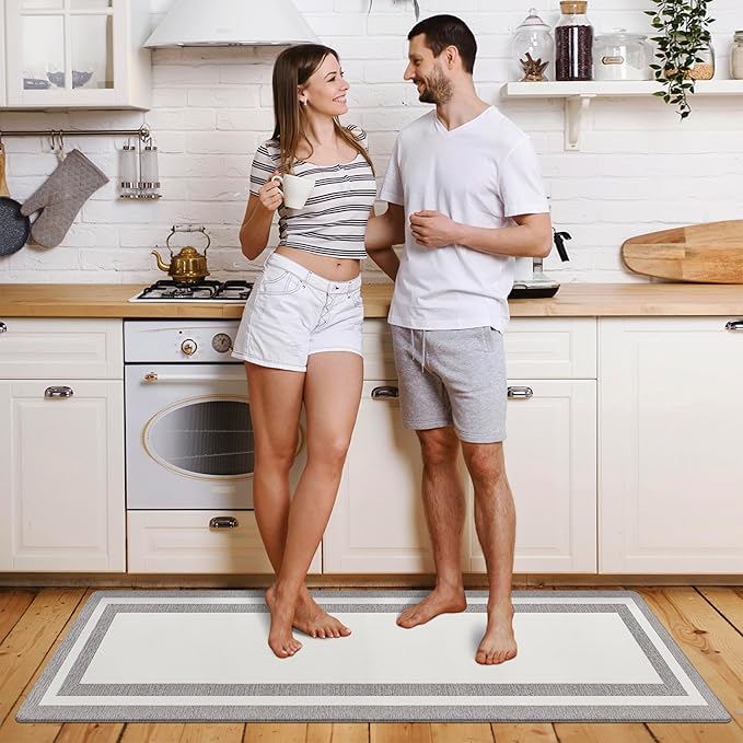 Kitchen Mats Cushioned Anti Fatigue Kitchen Mats for Floor Waterproof Non-Skid Ergonomic Comfort Memory Foam Rugs Kitchen Runner Rug for Kitchen, Home, Office, Sink, Stove 17.3"x59" White