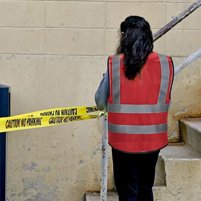 High Vis Safety Vest Reflective Strips, Multi-Pocket Design, Available in Yellow,Orange,black,Pink,blue,Red,purple