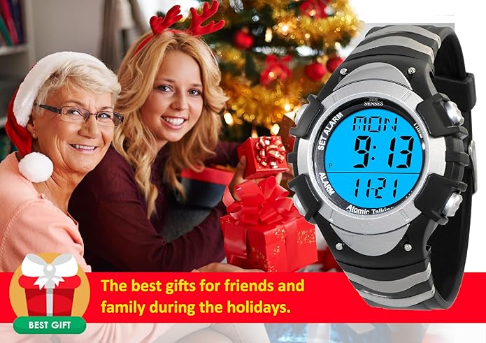 FIVE SENSES Atomic English Talking Watch for Seniors Men and Women Talking with Day-Date Loud Alarm Clock Visually Impaired (Silver)