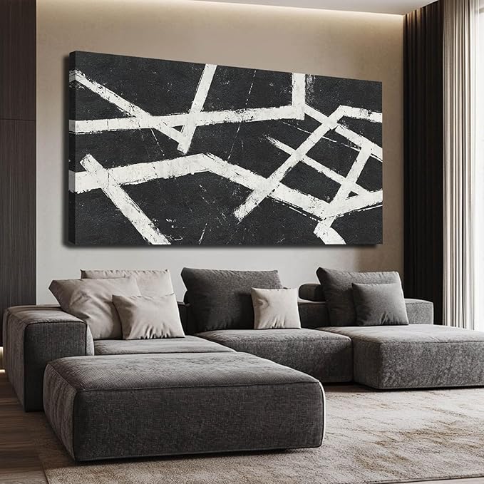 Artexist Black Wall Art Abstract Wall Decor White Pictures for Home Minimalist Pictures Photo Prints Wall Hanging 29"x58"